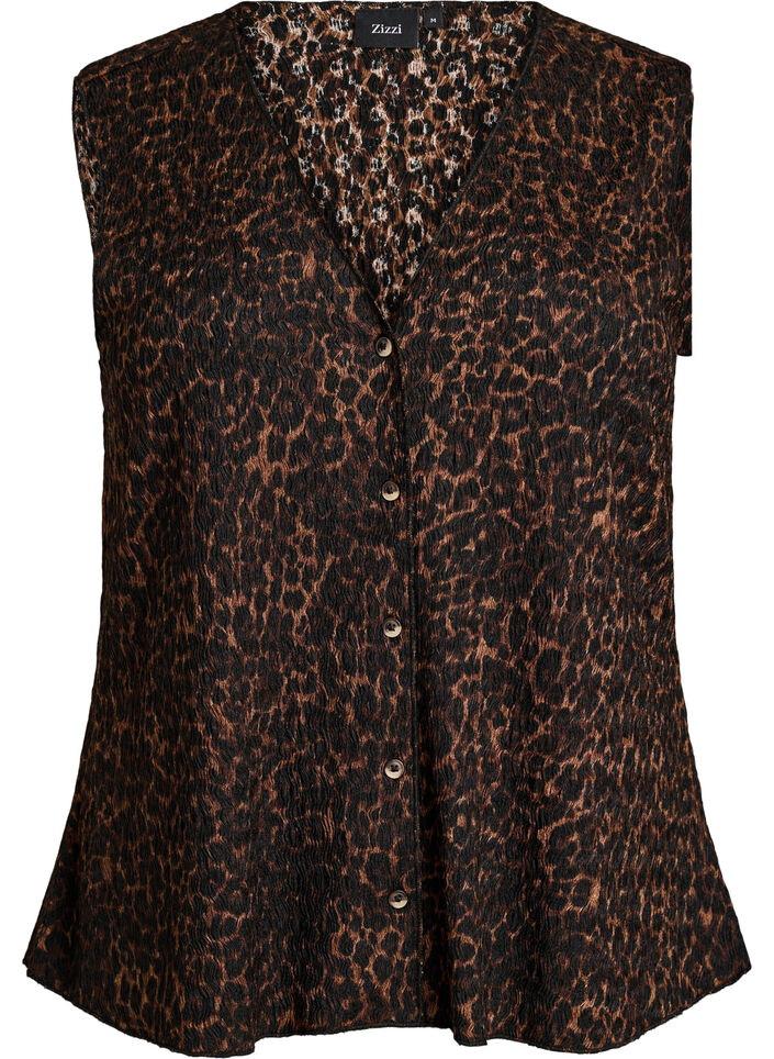 &Auml;rml&ouml;s topp med v&aring;gig struktur och kn&auml;ppning, Brun, Packshot image number 0