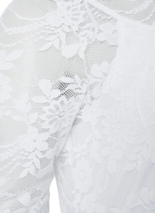 Plisserad klänning med spets och 3/4-ärmar, Bright White, Packshot image number 3