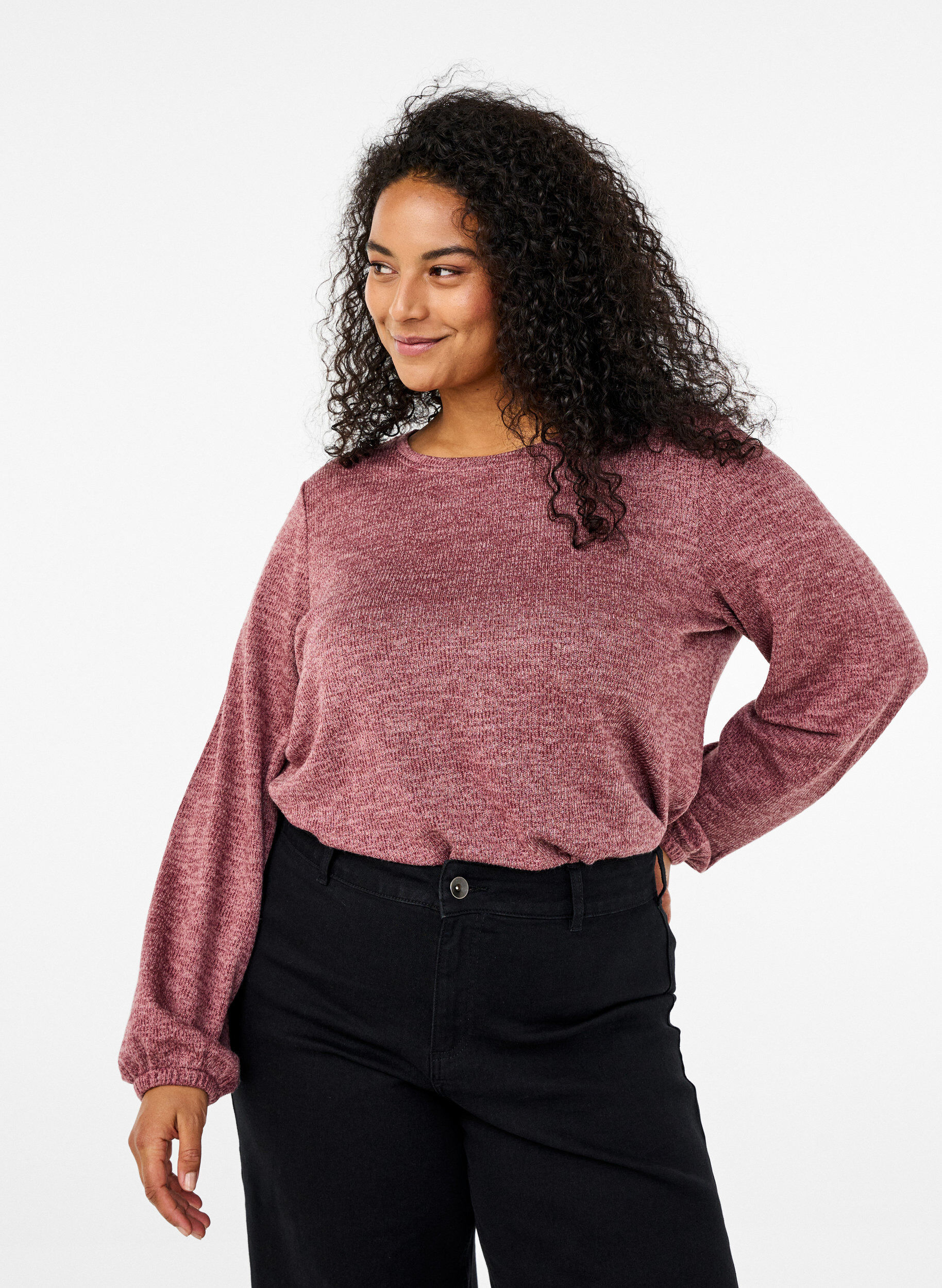 Zizzi FLASH - Jerseyblus med l&aring;nga &auml;rmar, Rosa, Model image number 0