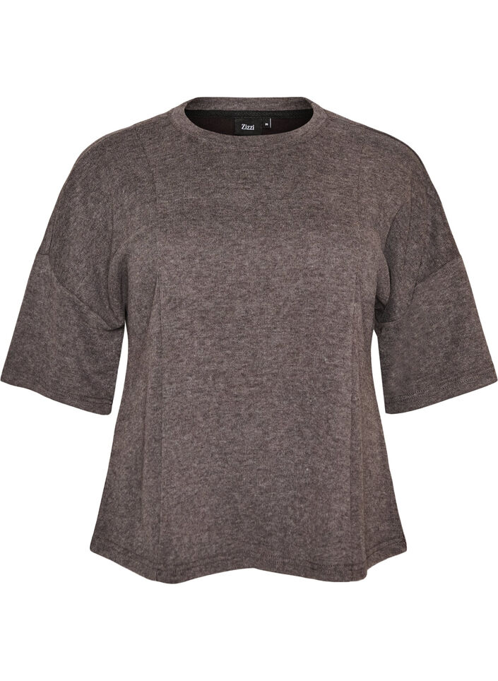 A-linjeformad blus i jersey med armb&aring;gsl&aring;nga &auml;rmar, Gr&aring;, Packshot image number 0