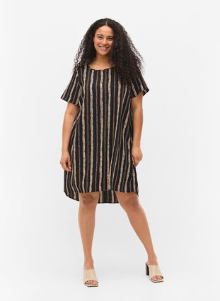 Mönstrad klänning med korta ärmar, Graphic Stripe, Model image number 2