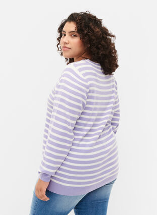 Randig ribbstickad tröja, Lavender Comb., Model image number 1
