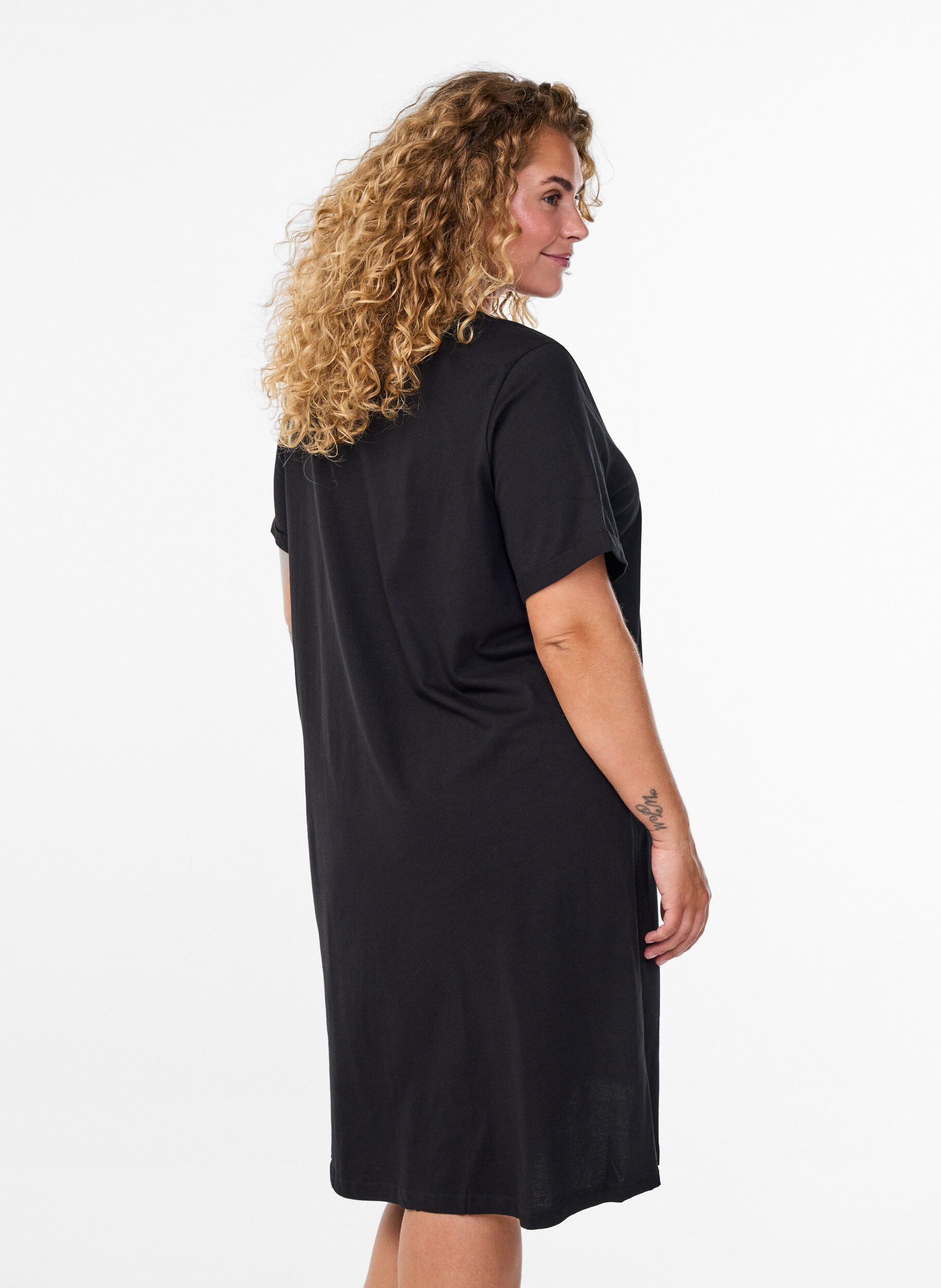 ZizziKort&auml;rmat nattlinne i ekologisk bomull, Svart, Model image number 2