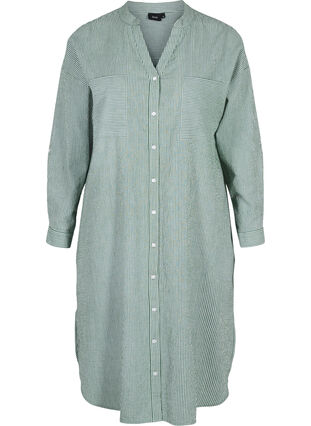 Randig skjortklänning i bomull, Green Stripe, Packshot image number 0