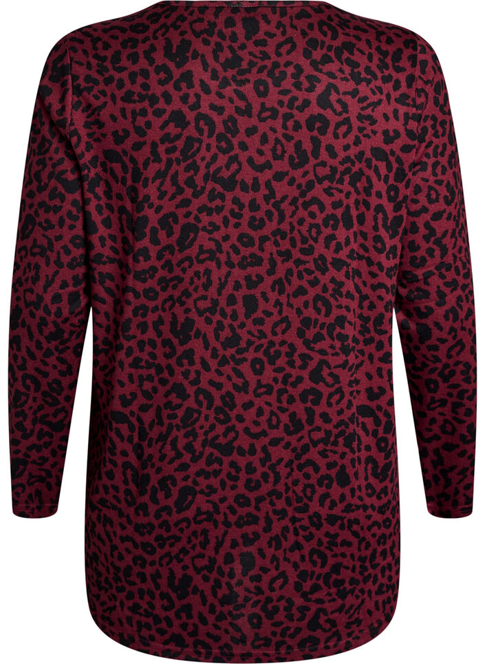Leopardmönstrad blus med långa ärmar, Mörk Bordeaux, Packshot image number 1