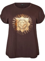 T-shirt med dekorativt tryck framtill, Brun