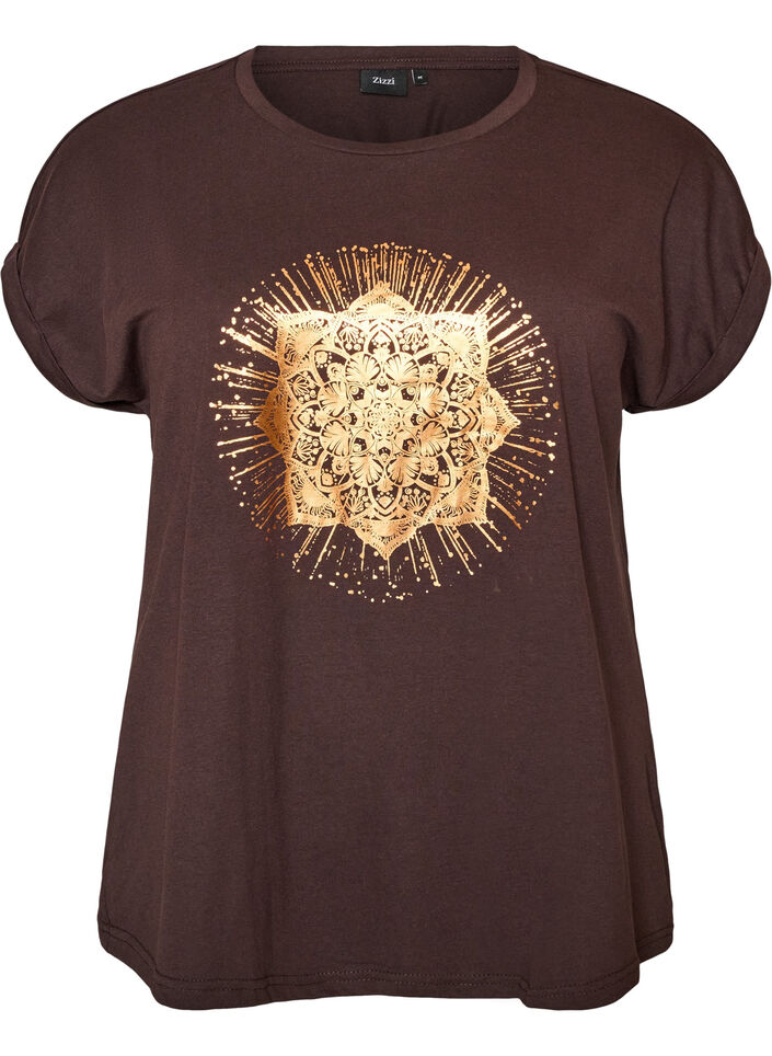 T-shirt med dekorativt tryck framtill, Brun, Packshot image number 0