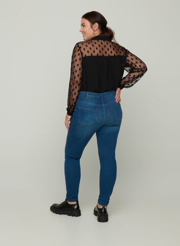 Superslim Amy jeans med hög midja, Blue denim, Model image number 1