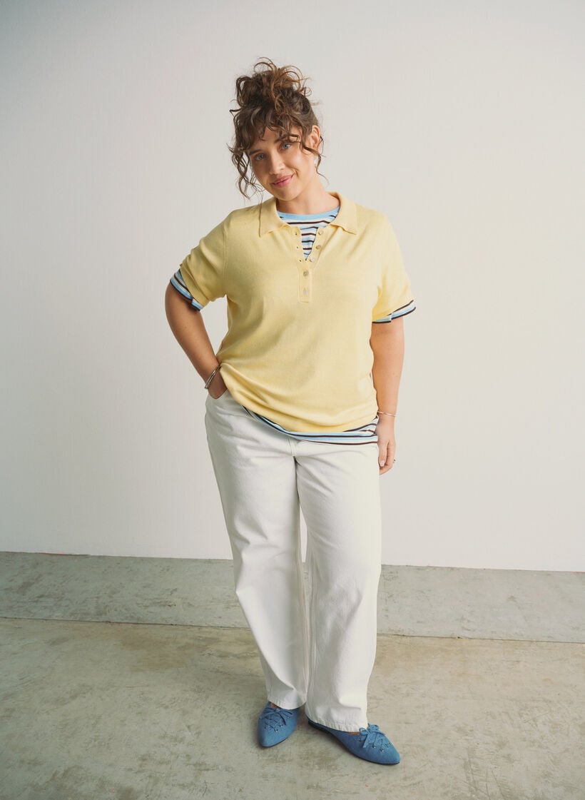 Raka jeans med knytskärp, Vit, Image image number 0