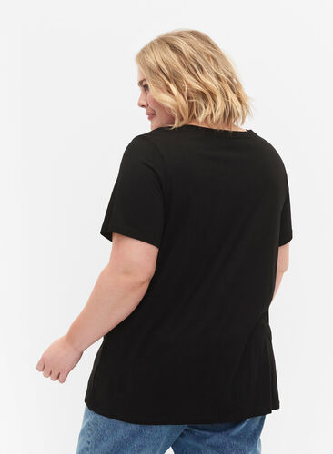A-linjeskuren t-shirt med korta ärmar, Black, Model image number 1