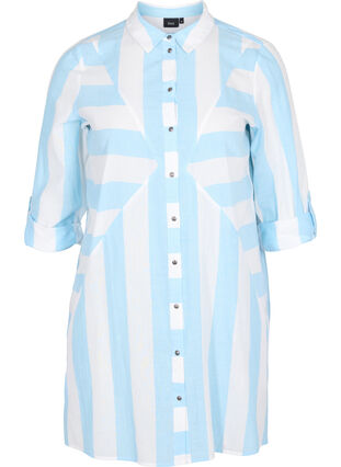 Randig bomullsskjorta med 3/4-ärmar, Blue Bell Stripe, Packshot image number 0
