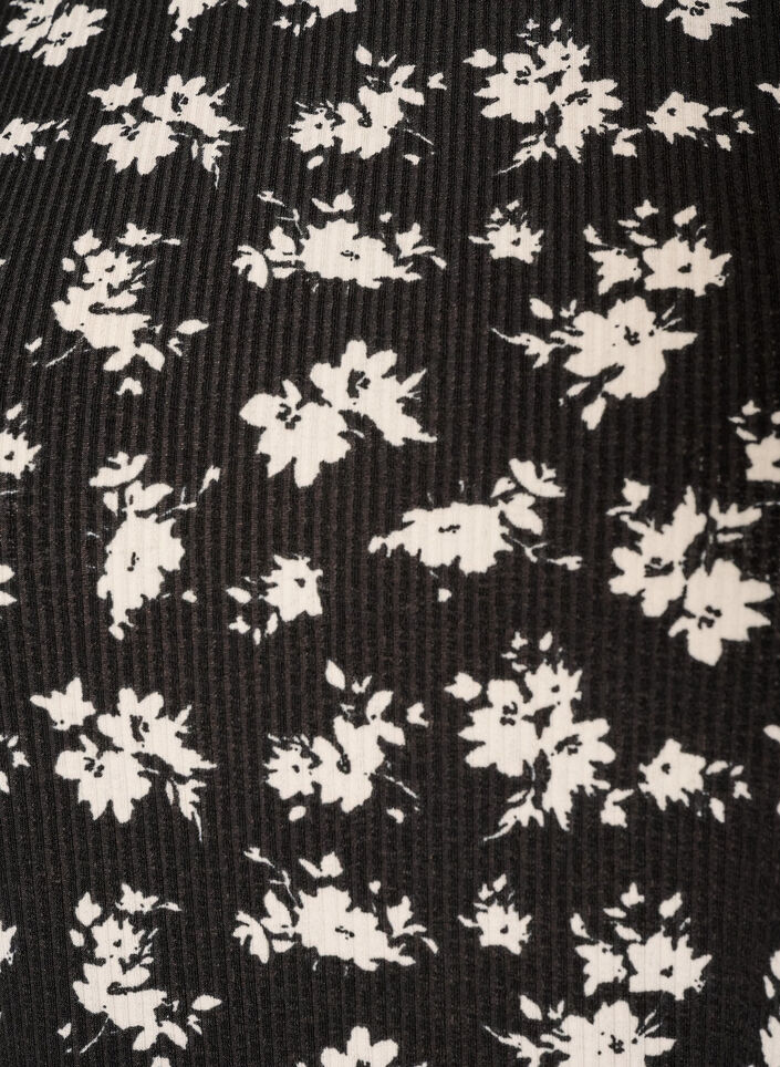 Blus med l&aring;nga &auml;rmar och blommigt tryck, Svart, Packshot image number 2