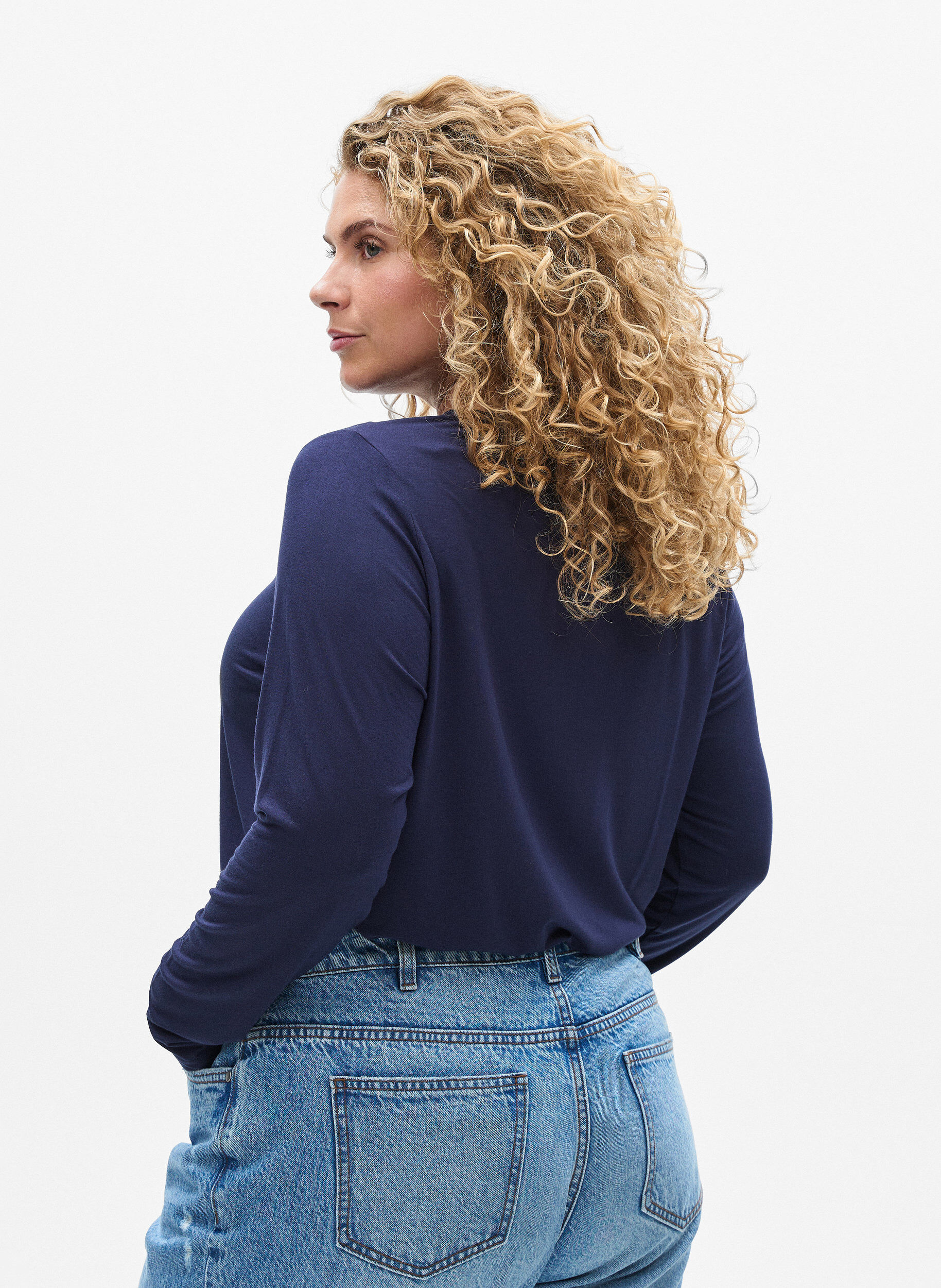 ZizziEnf&auml;rgad blus med l&aring;nga &auml;rmar, Bl&aring;, Model image number 2
