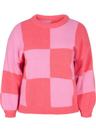 Rutig stickad tröja, Begonia Pink Comb