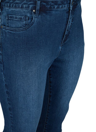 Trekvartsbyxor i jeans med rosett, Dark blue denim, Packshot image number 2