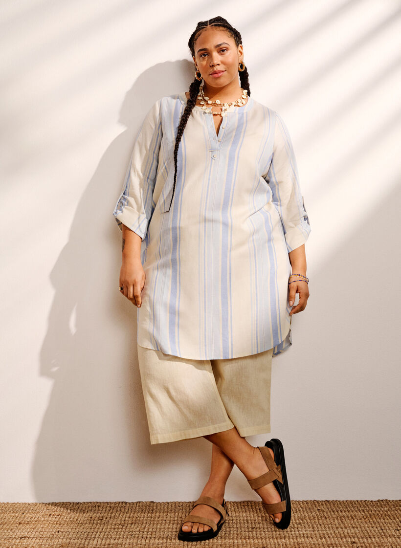 Randig klänning med långa ärmar, Birch w. Stripes, Image image number 0