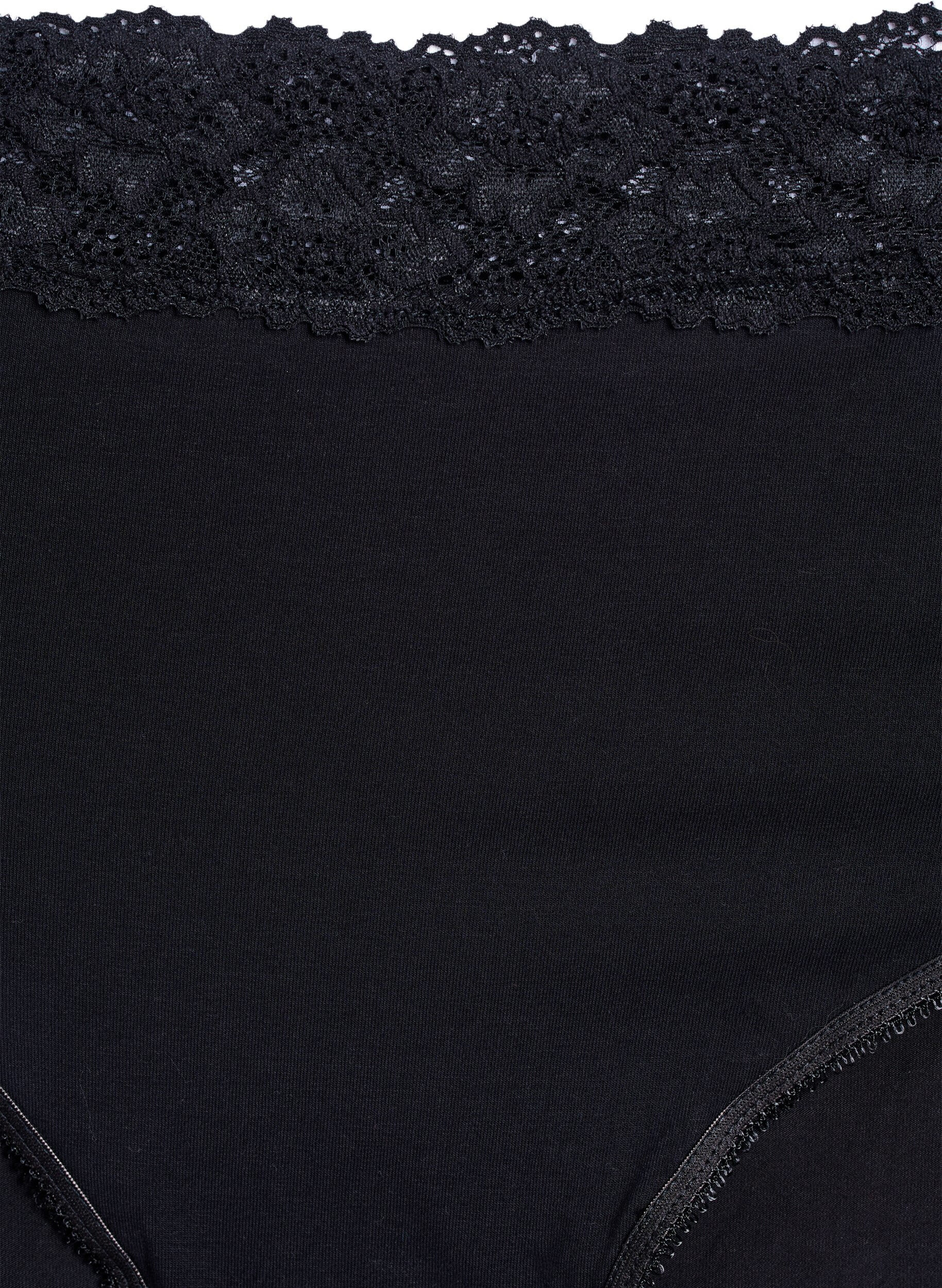 Zizzi 2-pack bomullstrosor med spets, Svart, Packshot image number 2