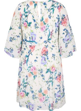 Mönstrad plisserad klänning med knytband, Bright White Flower, Packshot image number 1