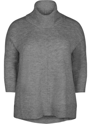Melerad stickad tröja med polokrage, Dark Grey Melange, Packshot image number 0