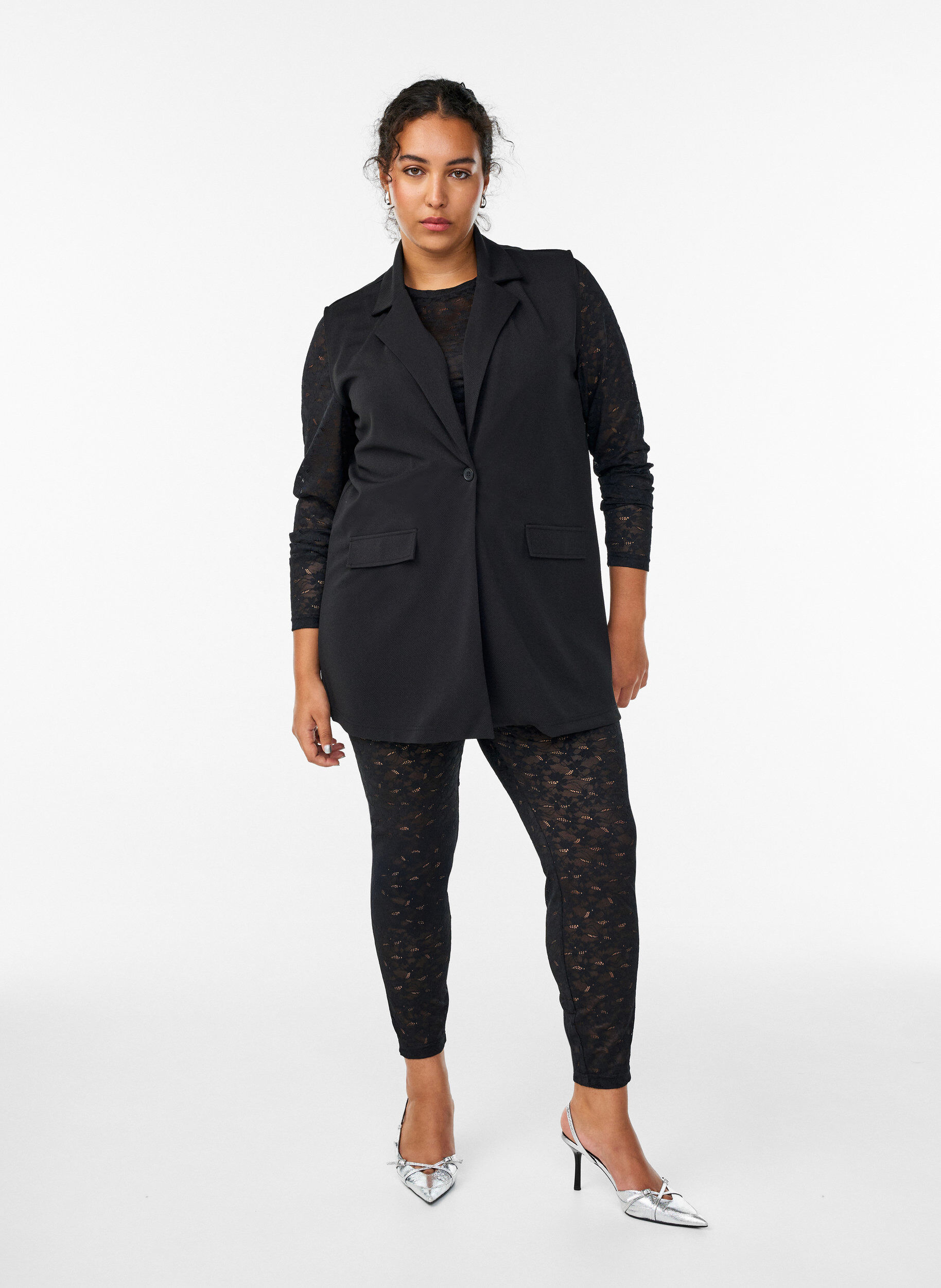 Leggings i spets med h&ouml;g midja, Svart, Model