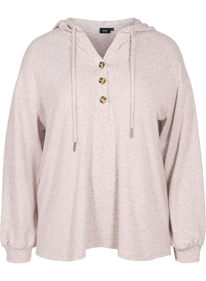 Melerad tröja med huva, Natural Mel., Packshot image number 0