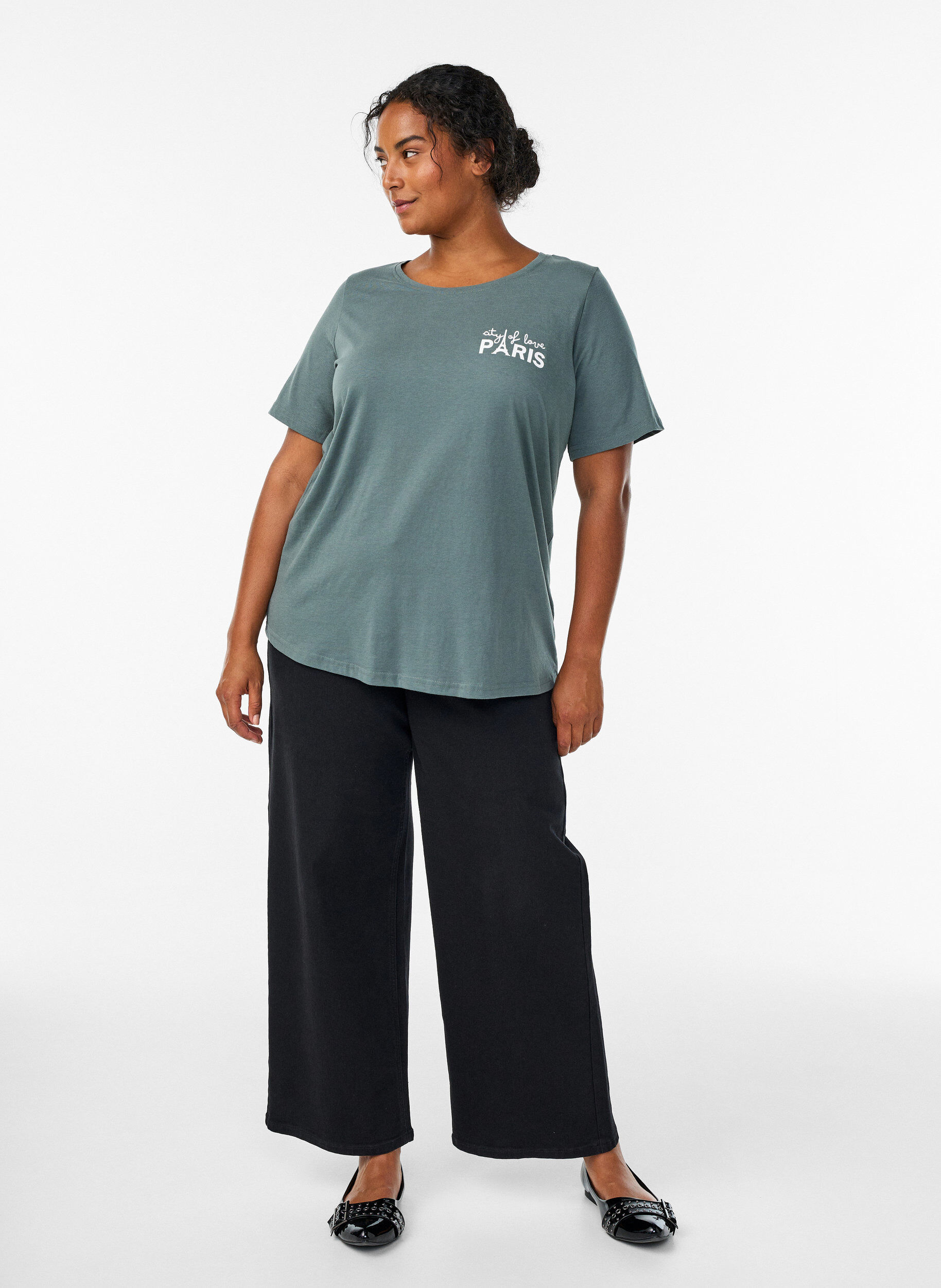 Zizzi T-shirt med tryck, Gr&ouml;n, Model image number 1