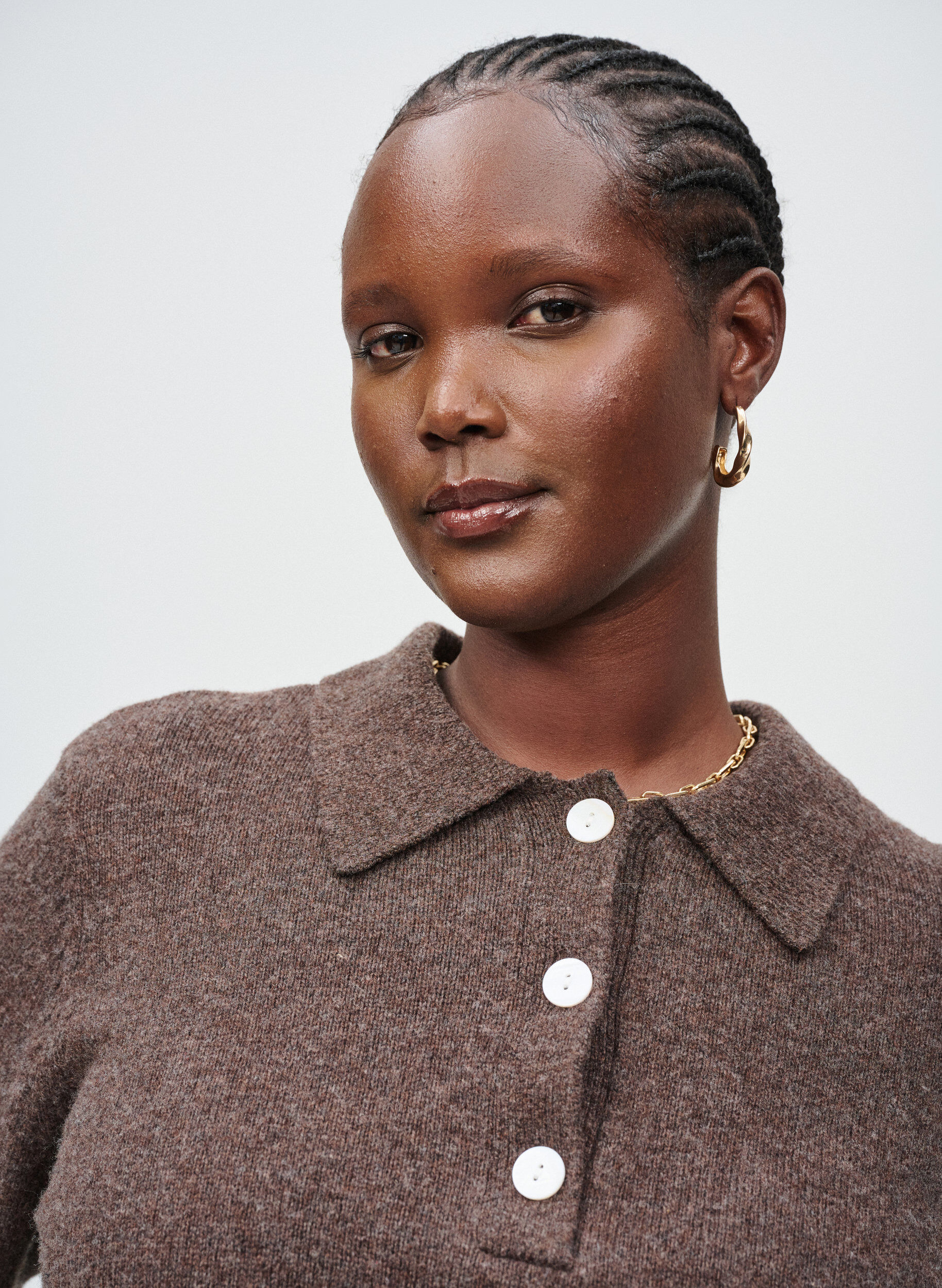 Zizzi Stickad tr&ouml;ja i mjuk merinoblandning med polokrage, Brun, Image image number 0