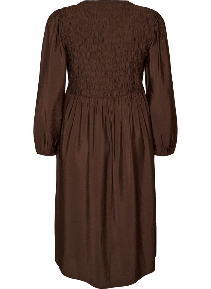 Midikl&auml;nning i viskos med smock, Brun, Packshot image number 1