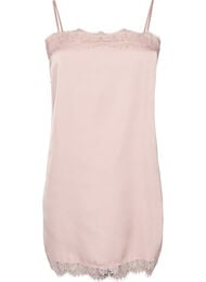 L&aring;ng topp i satin med spetskanter, Rosa