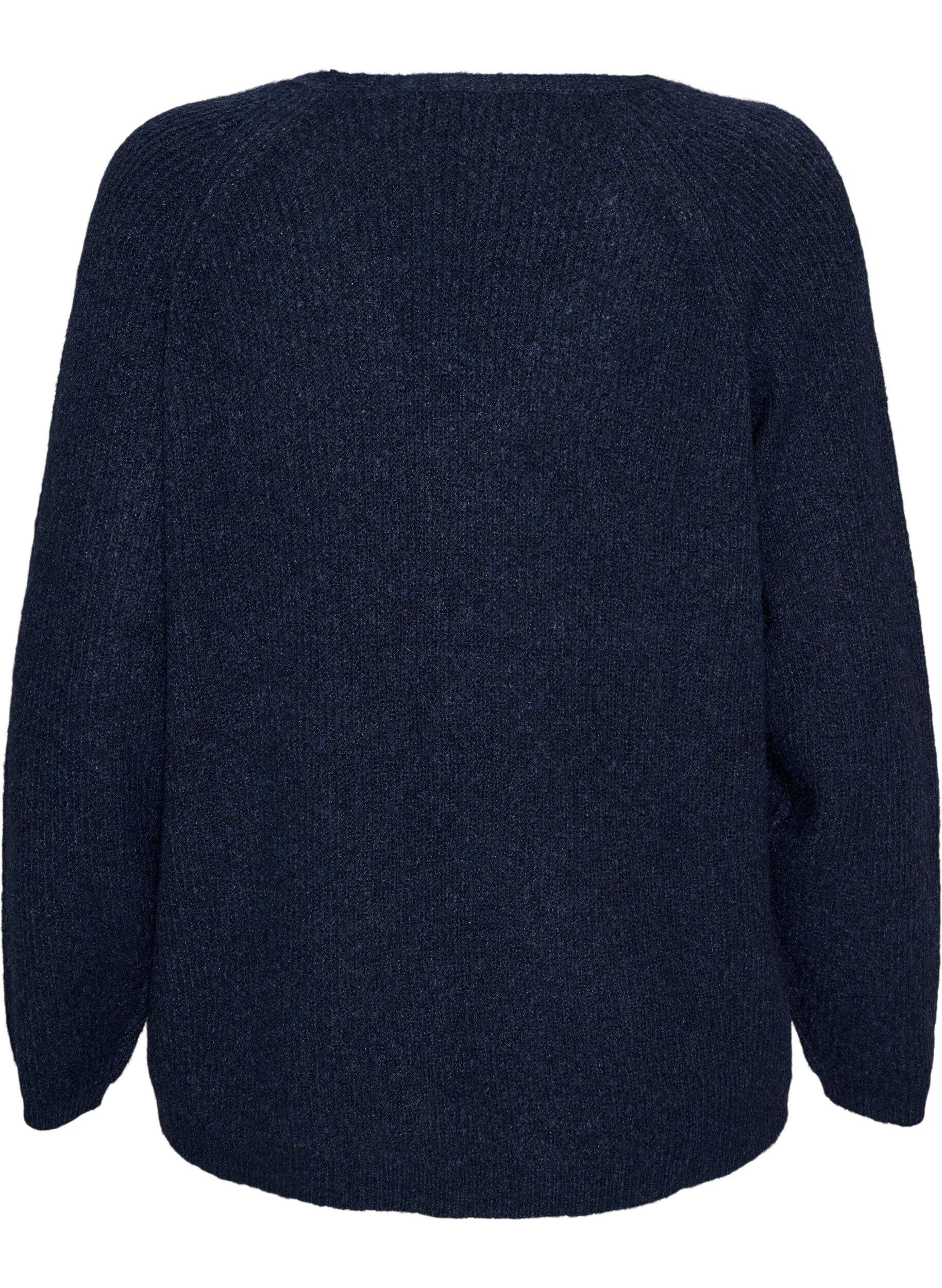 ZizziStickad blus med v-ringning och raglan&auml;rmar, Bl&aring;, Packshot image number 1