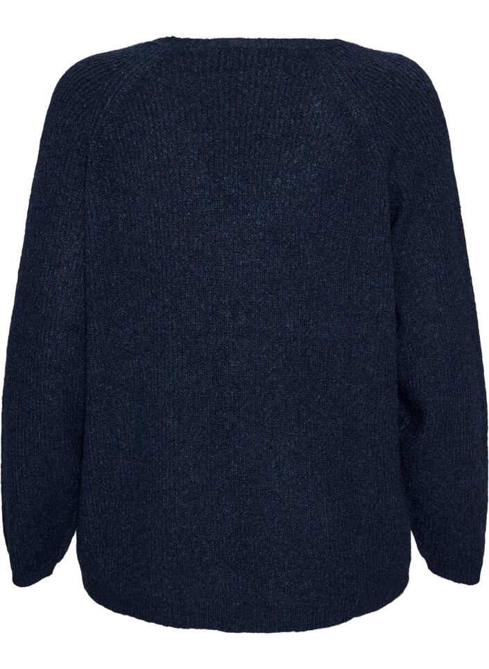 Stickad blus med v-ringning och raglan&auml;rmar, Bl&aring;, Packshot image number 1
