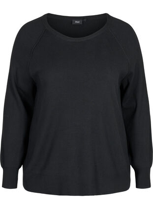 Stickad tröja med rund urringning, Black, Packshot image number 0