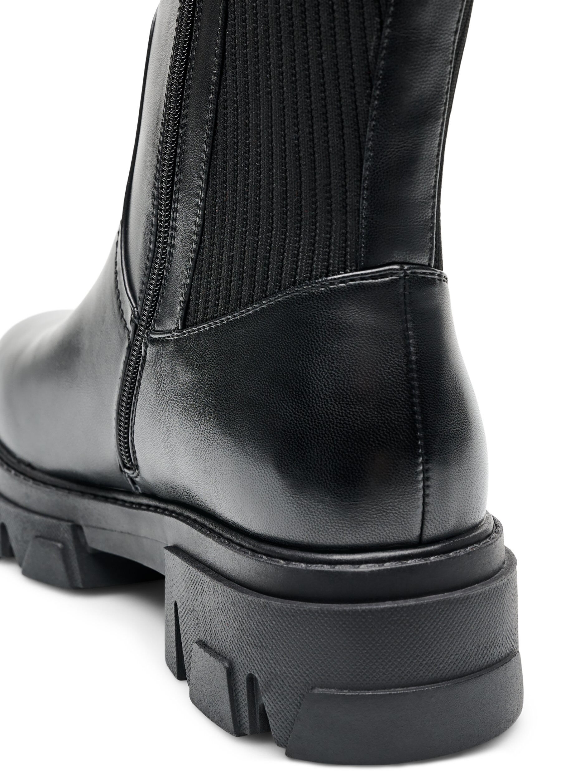 ZizziChelseaboots med chunky sula och ribbade paneler, Svart, Packshot image number 4