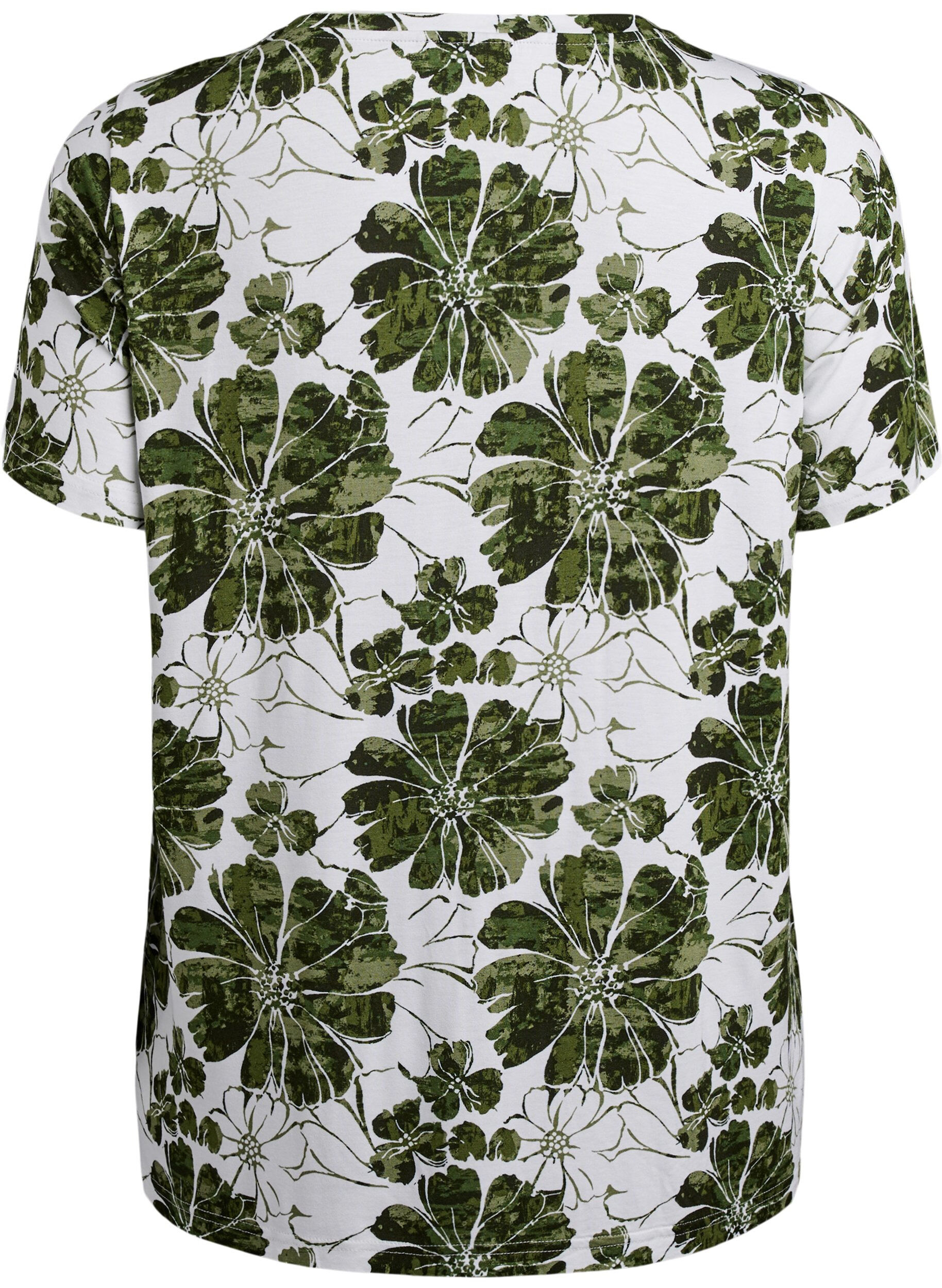 Zizzi T-shirt med blommigt tryck, Gr&ouml;n, Packshot image number 1