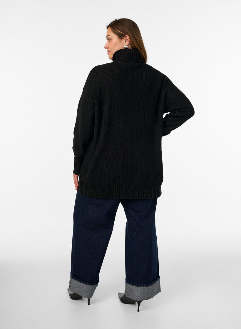 L&ouml;st stickad tr&ouml;ja med polokrage, Svart, Model image number 2