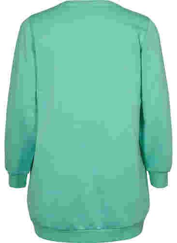 Lång sweatshirt med texttryck, Neptune Green , Packshot image number 1