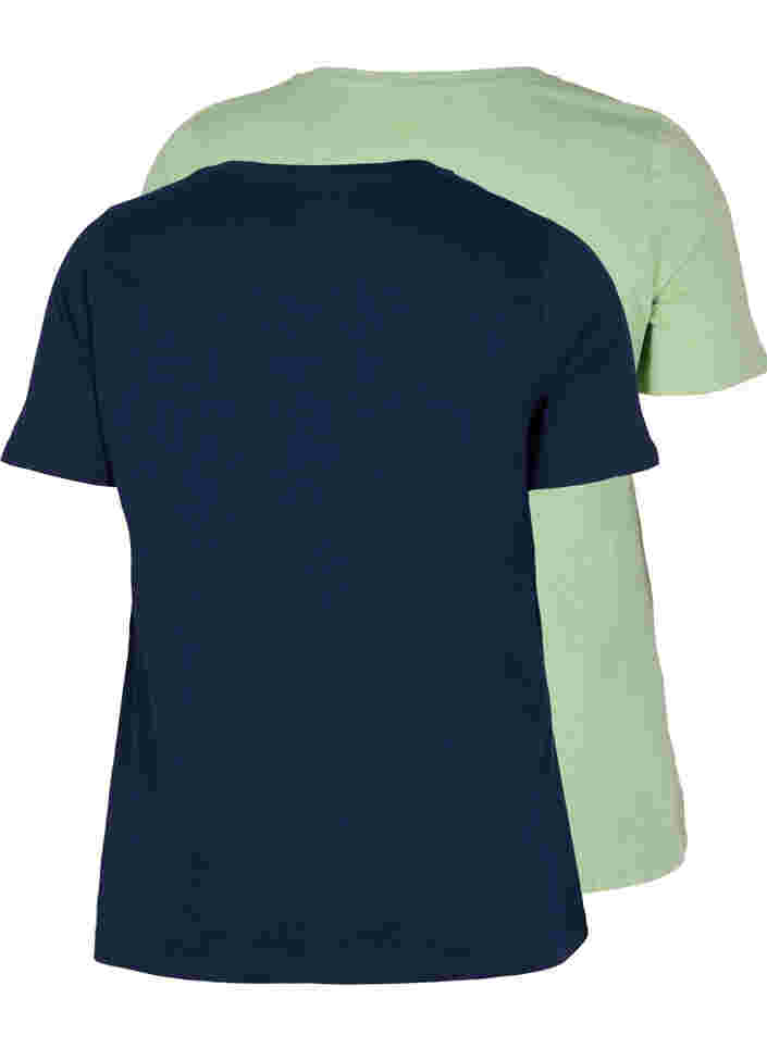 2-pack kortärmade t-shirtar i bomull, Navy B/Reseda, Packshot image number 1