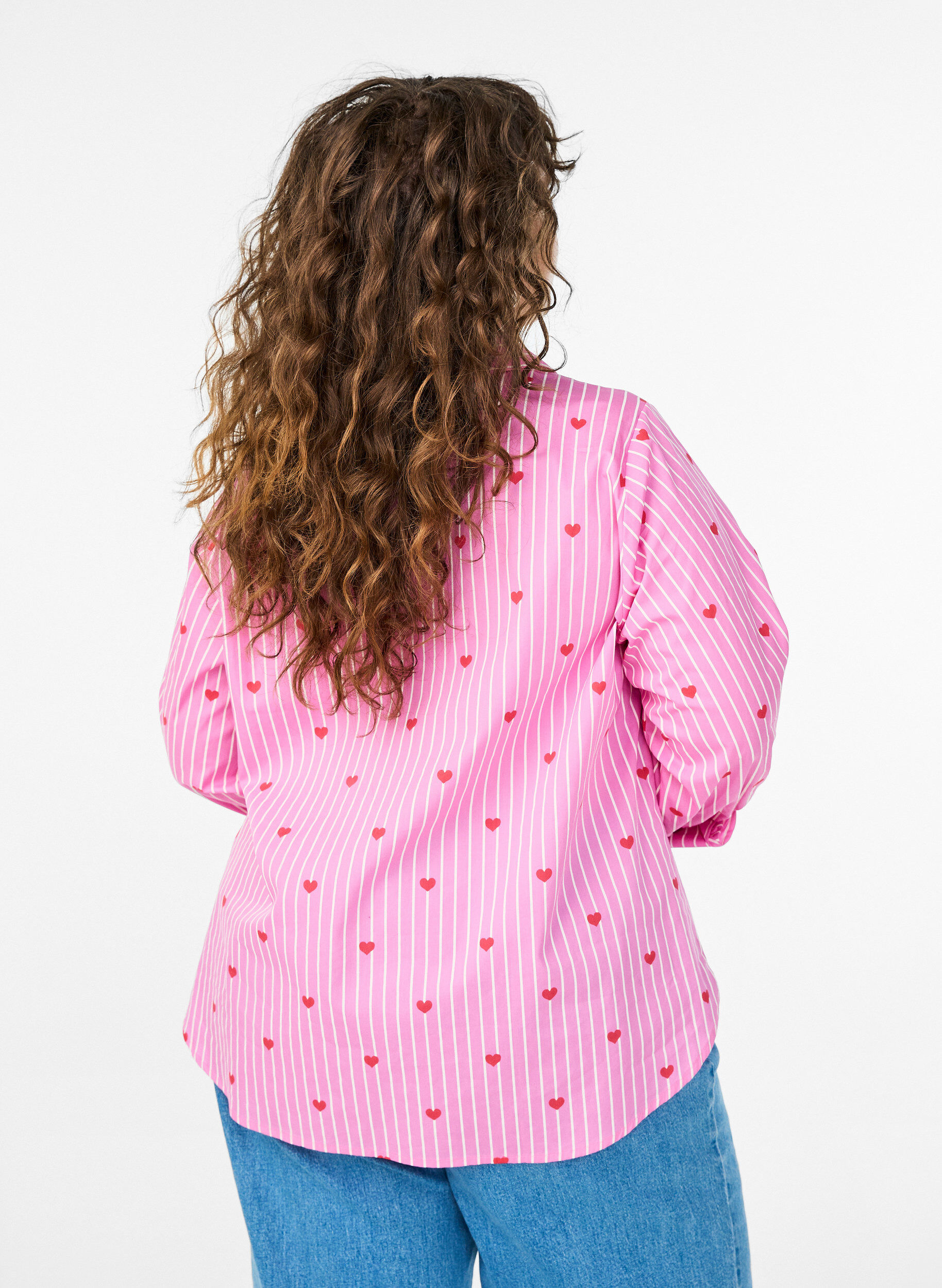 ZizziSkjortblus med r&auml;nder och hj&auml;rtan, Rosa, Model image number 2