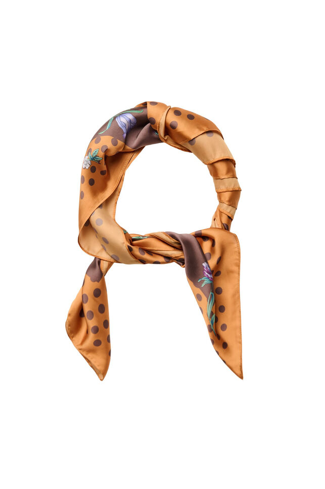 Kvadratisk scarf i satinlook med m&ouml;nster, Brun, Packshot