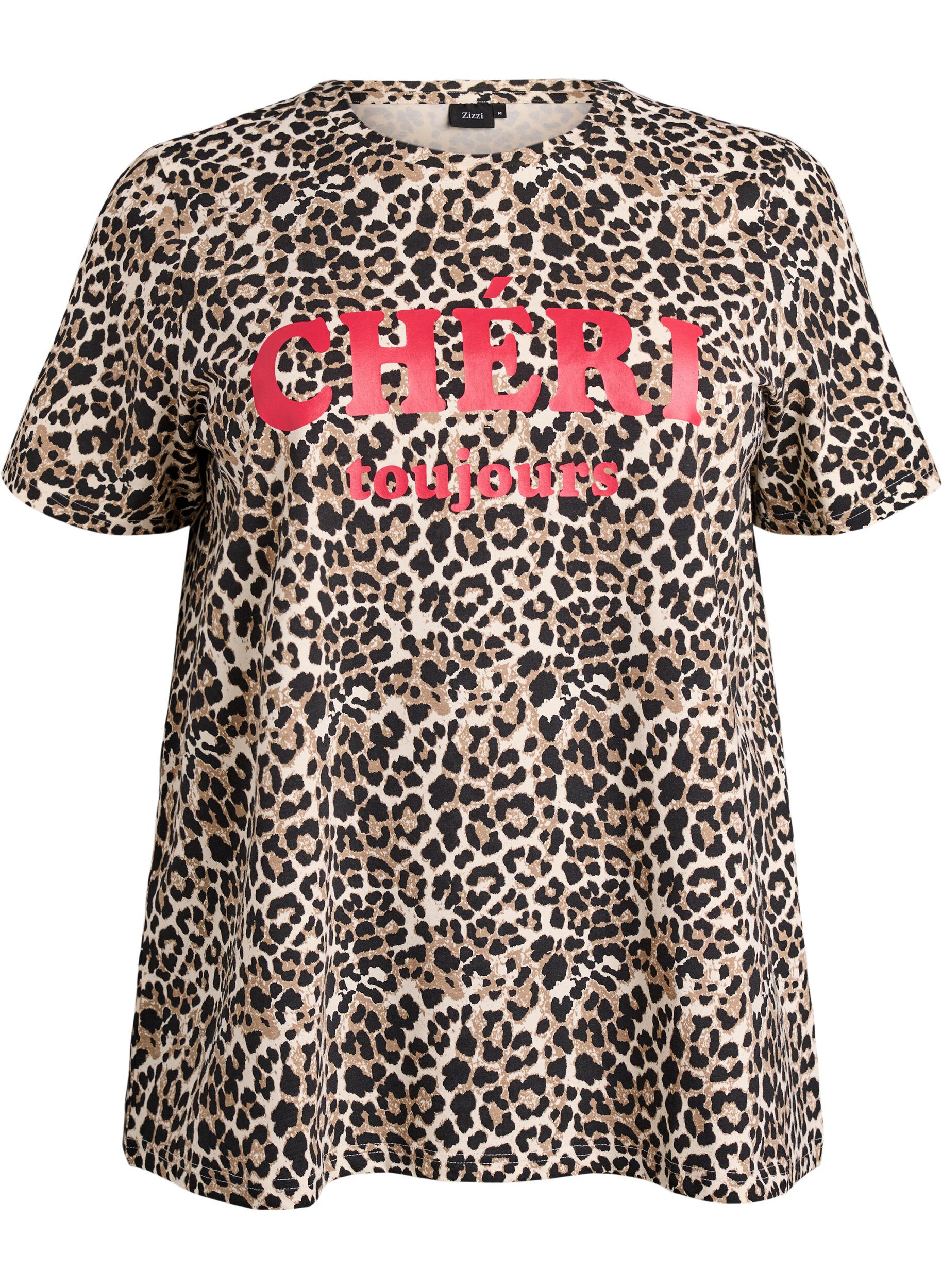 T-shirt med leopardm&ouml;nster och text