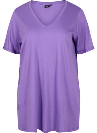 Enfärgad oversize t-shirt med v-hals, Deep Lavender, Packshot image number 0