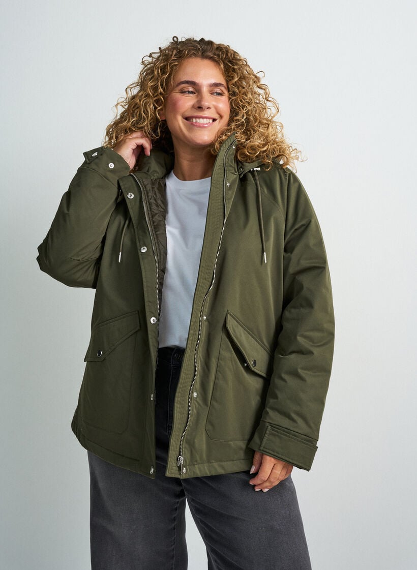 Vadderad parkas med avtagbar huva, Gr&ouml;n, Model image number 0