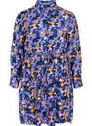 Blommig skjortklänning i viskos, Purple Flower AOP