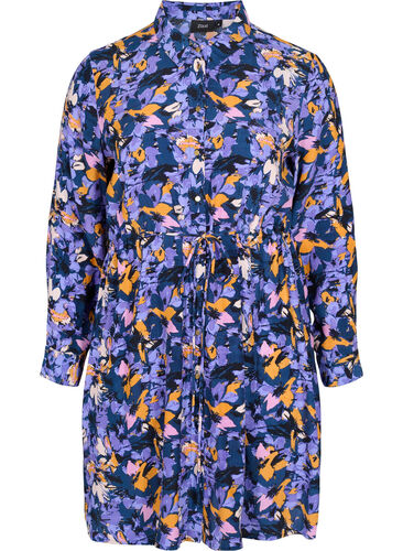 Blommig skjortklänning i viskos, Purple Flower AOP, Packshot image number 0