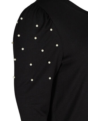 Klänning med långa puffärmar och pärlor, Black, Packshot image number 3