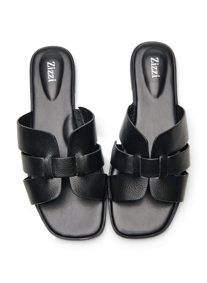 Sandal med breda remmar och fyrkantig t&aring;, Svart, Packshot