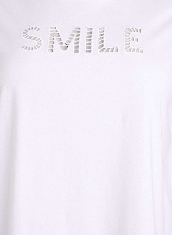 T-shirt i bomull med broderad text, Vit, Packshot image number 2