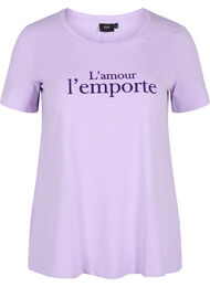 Kortärmad bomulls t-shirt med tryck,  Lavender LAMOUR