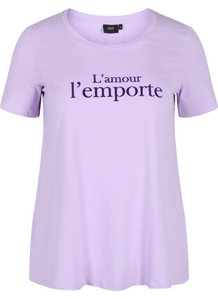 Kortärmad bomulls t-shirt med tryck,  Lavender LAMOUR, Packshot image number 0