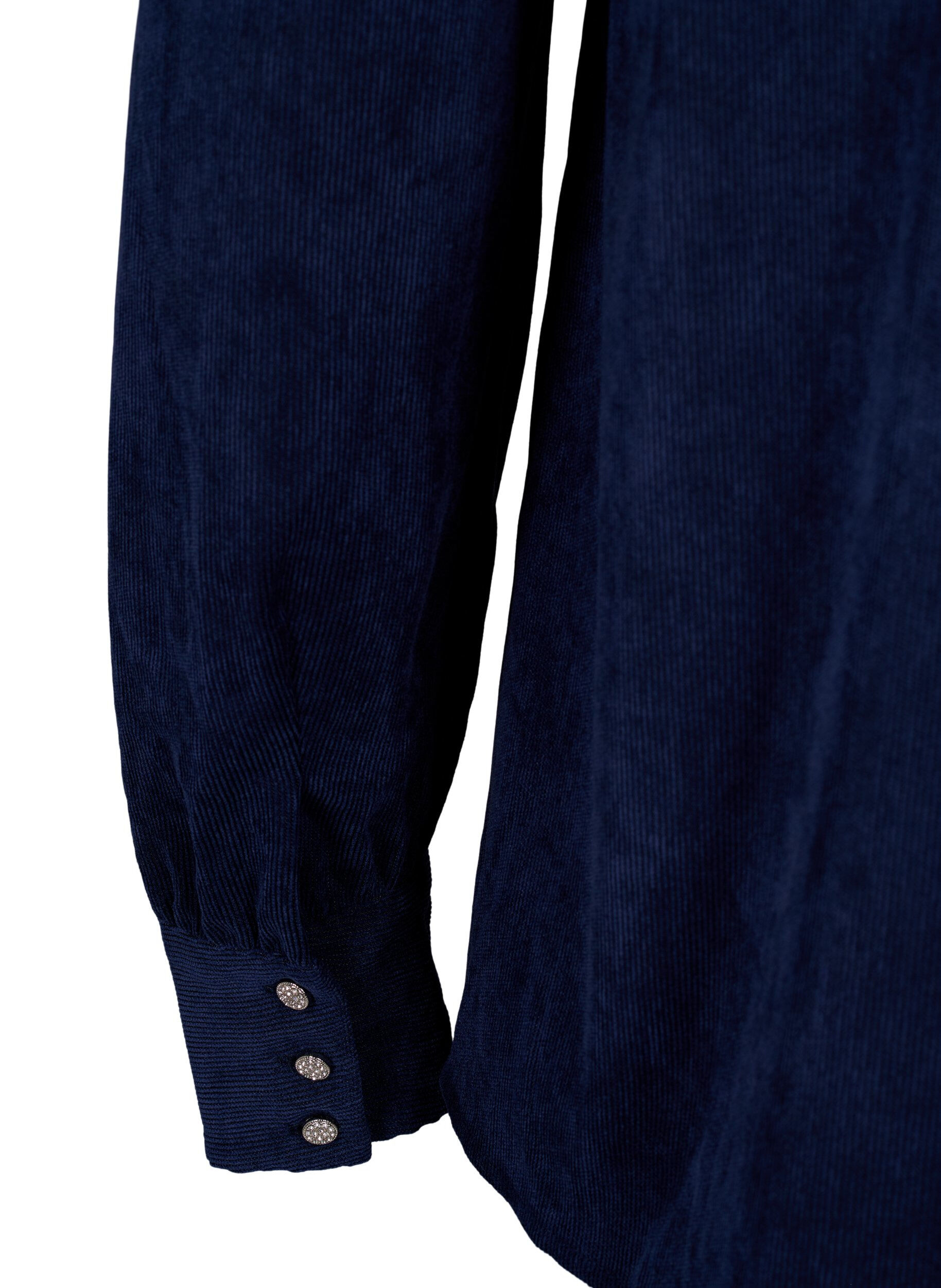 Zizzi Sammetsskjorta med strassknappar, Medieval Blue, Packshot image number 3